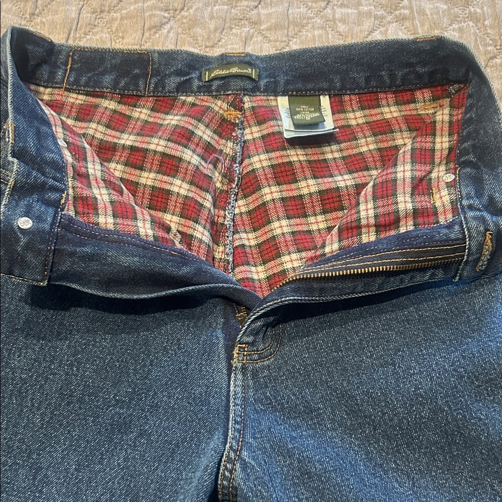 Eddie Bauer Denim with Red Plaid Lining